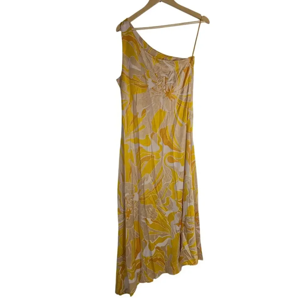 Alexis Brave Lef Dress Floral Satin Sleeveless One Shoulder Sunlight Yellow M